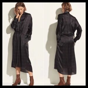 Vince Grid Plaid Wrap Silk Dress Sz M Mkt $220